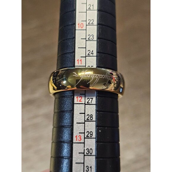 Elf Ring of Power Polished Heavy Tungsten Gold with Elvic Engraved Size 11.5 - Picture 1 of 5